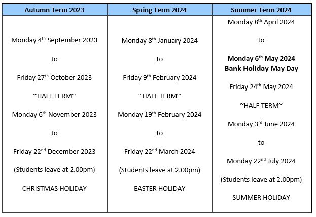 School term dates – Wilson Stuart School